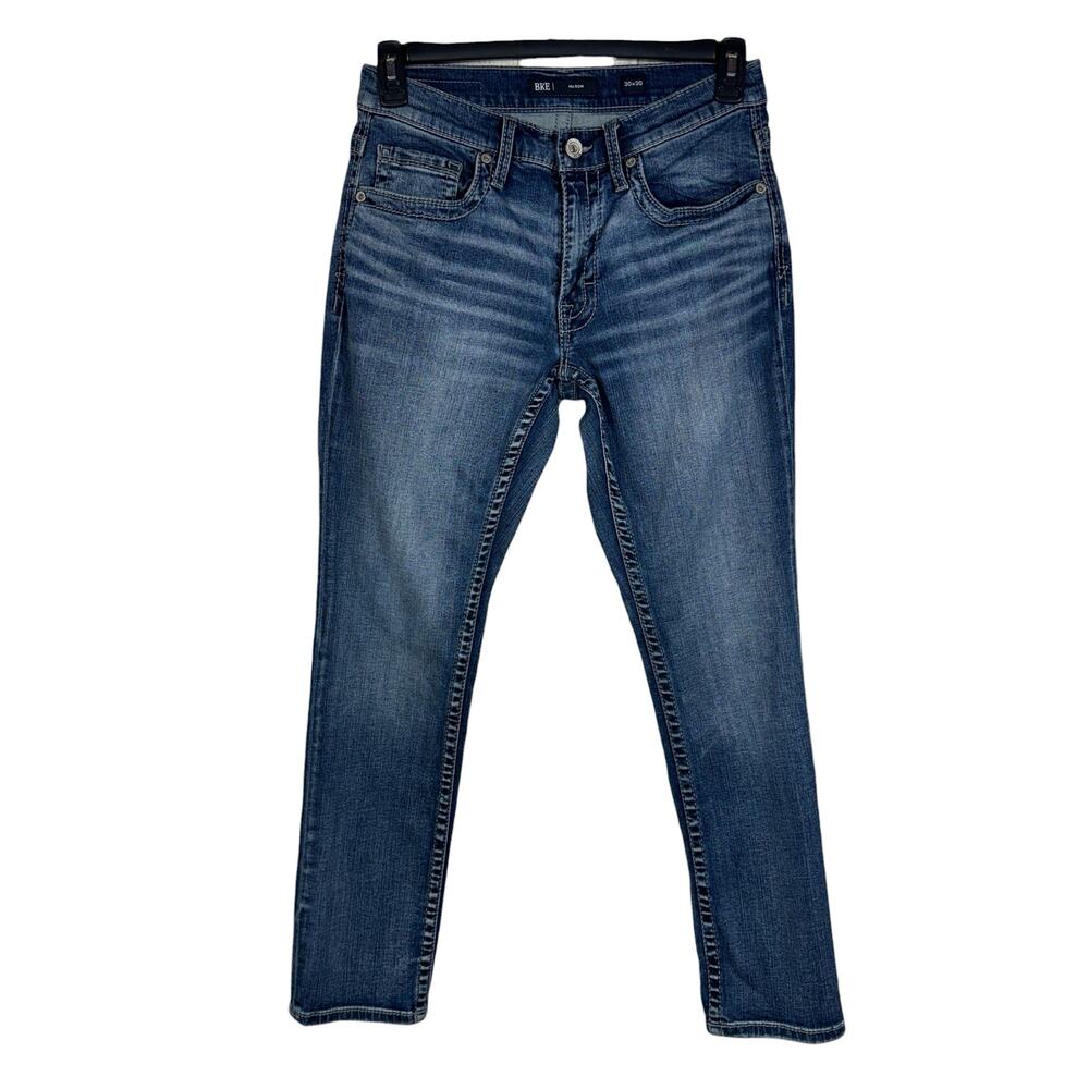 BKE SZ 30x30 Mens Mason Jeans Stretch Zip-Fly Pocket Whiskered Straight Leg Blue